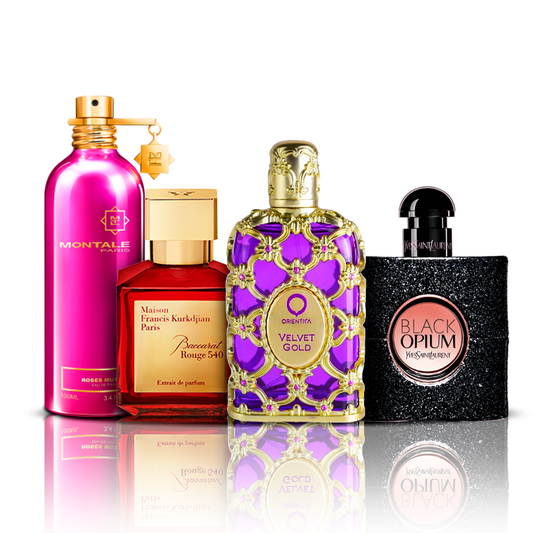Комплект 4 парфюма | Orientica Velvet Gold + Baccarat Rouge + Black Opium + Montale Roses Musk 100 ml